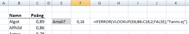 Exempel på användning av s.k. wildcards i formeln VLOOKUP/LETARAD.