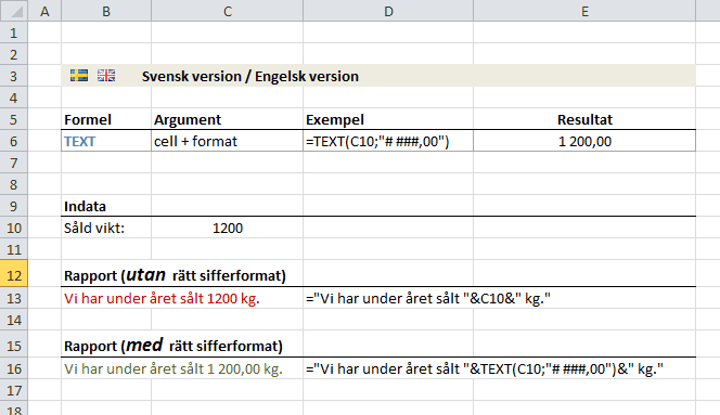 Formler för texthantering i Excel